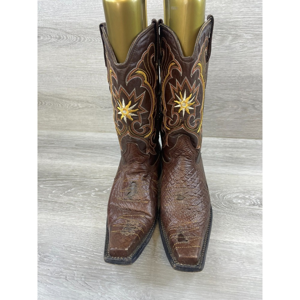 Jugo‎ Men's Western Boots Brown 9 Leather Snip Toe Cowboy Croc Print Shoes - Picture 3 of 14